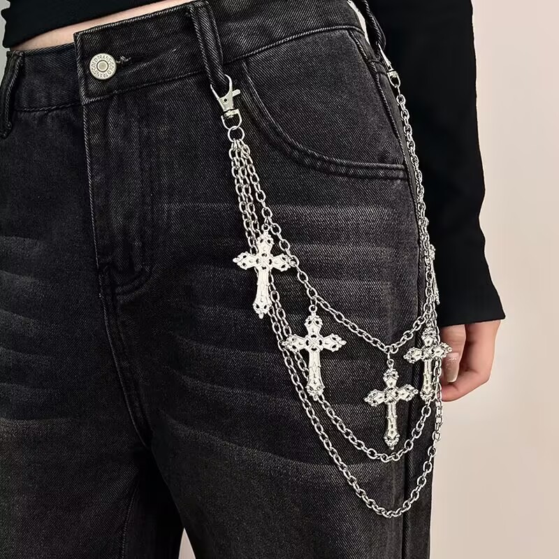 Corrente De Calças de estrela cruzada de teia de aranha de três camadas estilo punk de Halloween