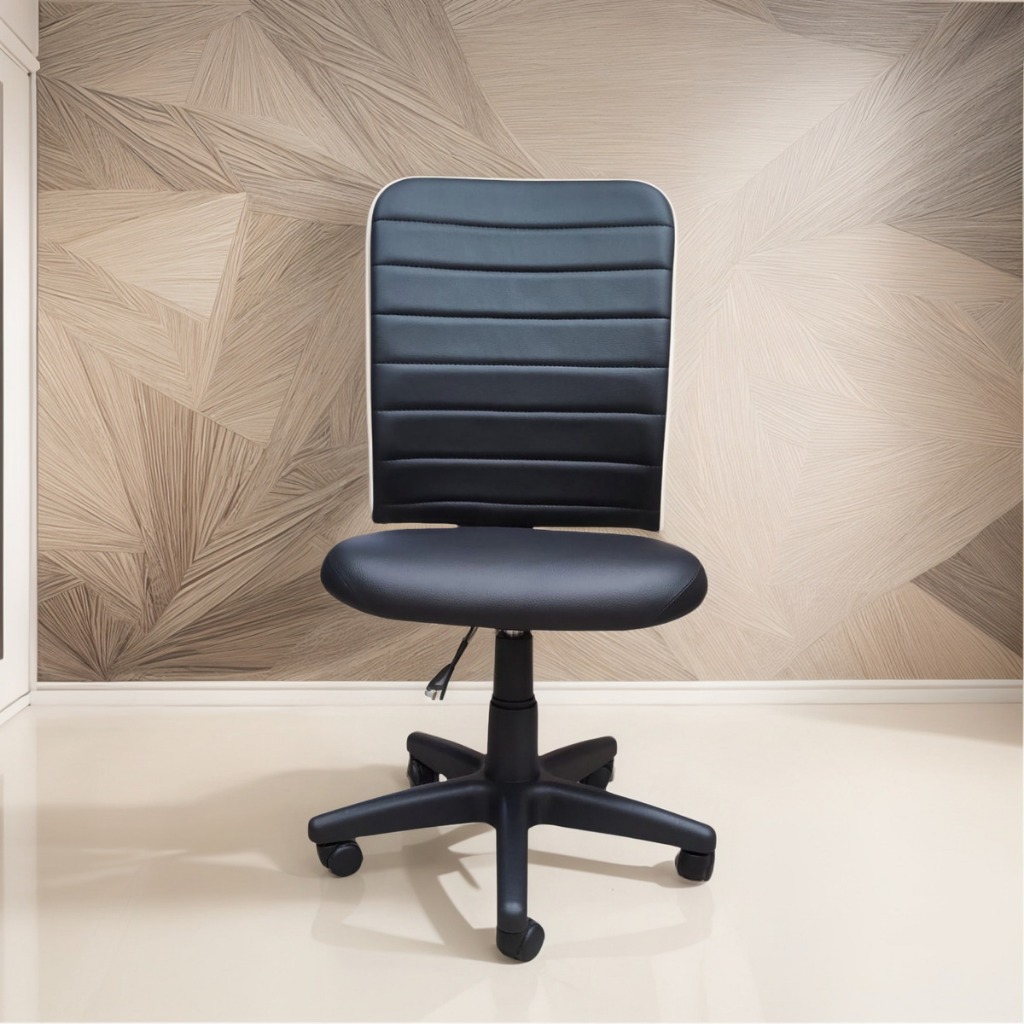 Cadeira De Escritório Preta Office  s/Braços Magnum Executiva Rodízios Ergonômica Costura Esteirinha