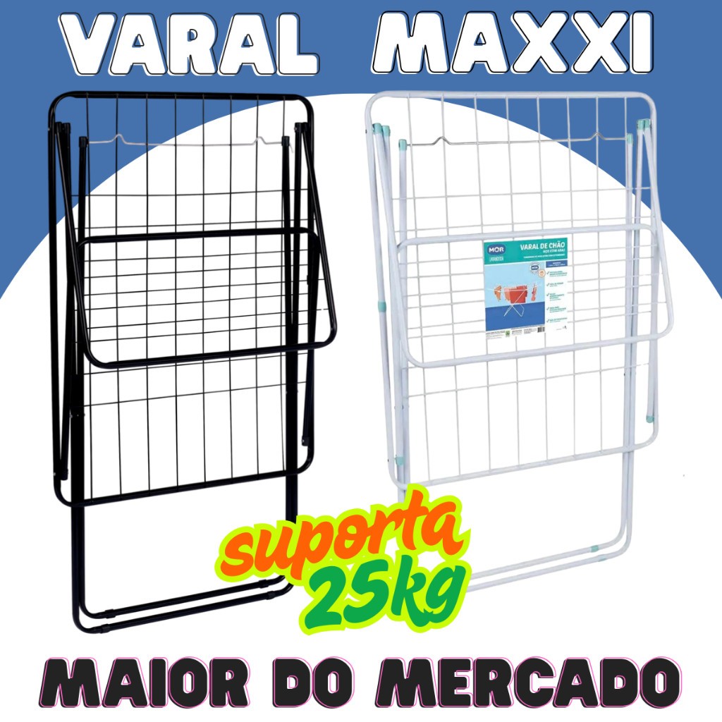 Varal De Chão MOR Grande Maxxi Com Abas Suporta 25kg de Roupas Úmidas Não Enferruja Dobrável Aço em Oferta na Shopee