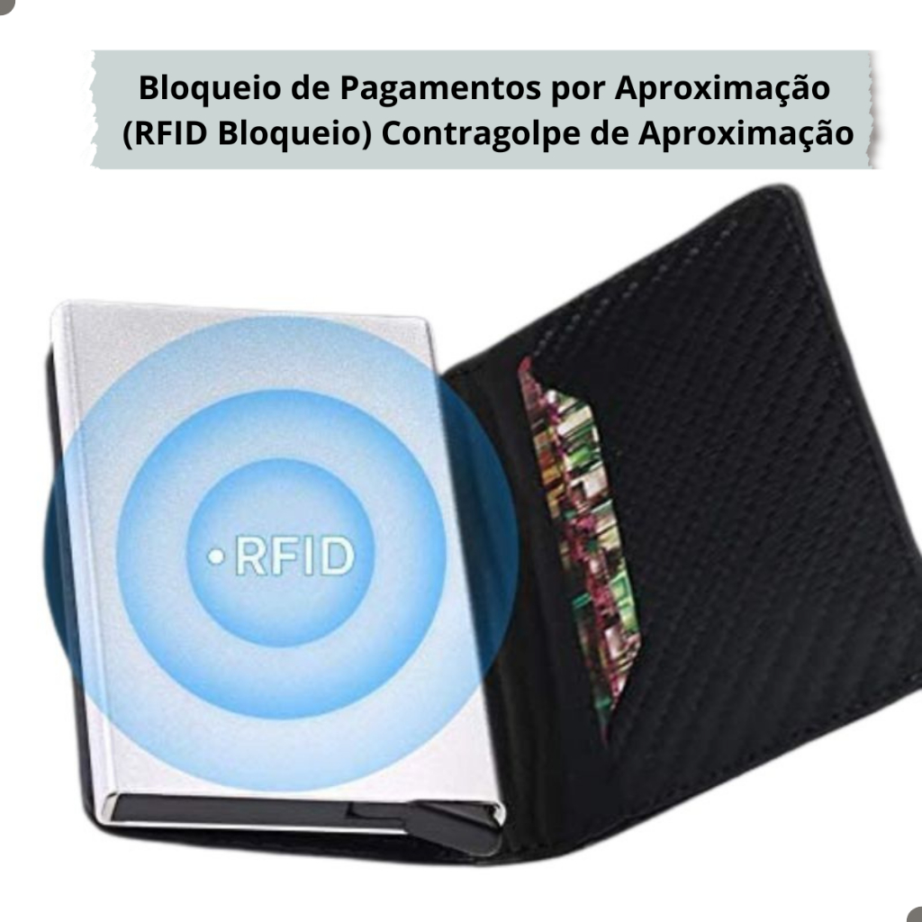 Carteira Minimalista Antifurto Automática Pop Up Com Porta Cédulas Cartões Slim Anti RFID Resistente