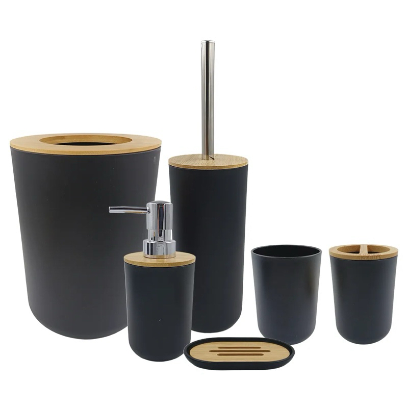 Kit Banheiro C/ Tampa Bambu 6 Peças / Presente/ Banheiro/ Acessórios