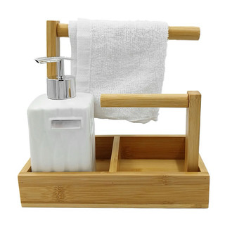 Kit Banheiro C/ Suporte Bambu 2 Peças Em Porcelana/ Acessório Banheiro/ Presente
