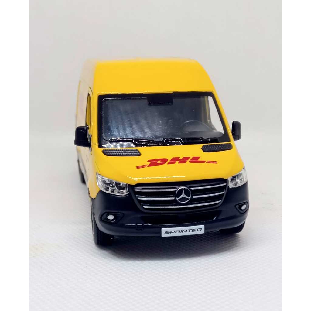 Miniatura 1ª Linha Carrinho Metal Escala 1/48 Mercedes Sprinter DHL Kinsmart Abre As Portas