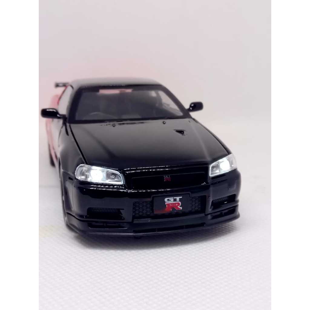 Miniatura Carrinho Metal Escala 1/30 Nissan Skyline GTR R34 Abre As Portas