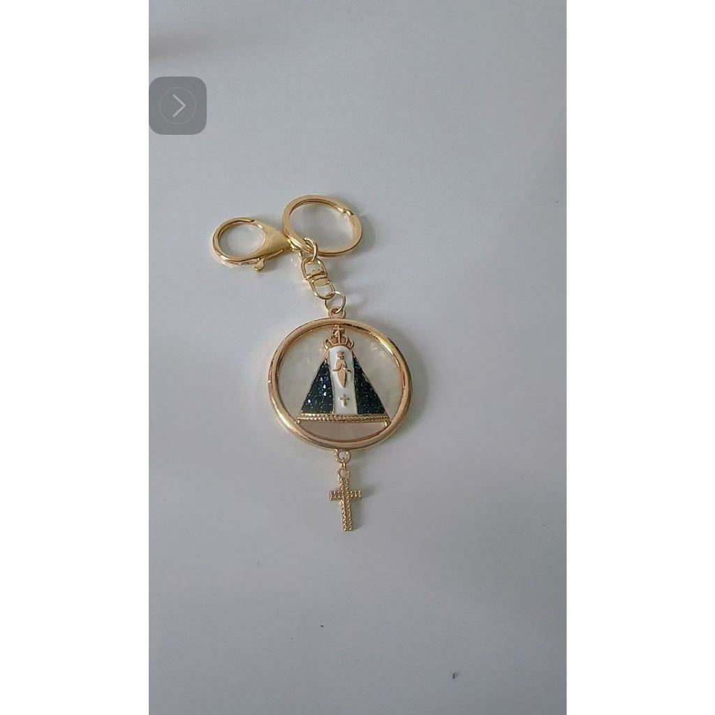 Chaveiro Nossa Senhora Aparecida Com Strass - Religioso Em Metal Dourado Lembrancinha Presente