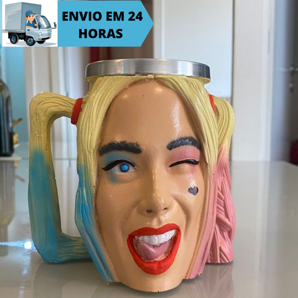 Caneca/Copo Arlequina Harley Quinn 3D Resina