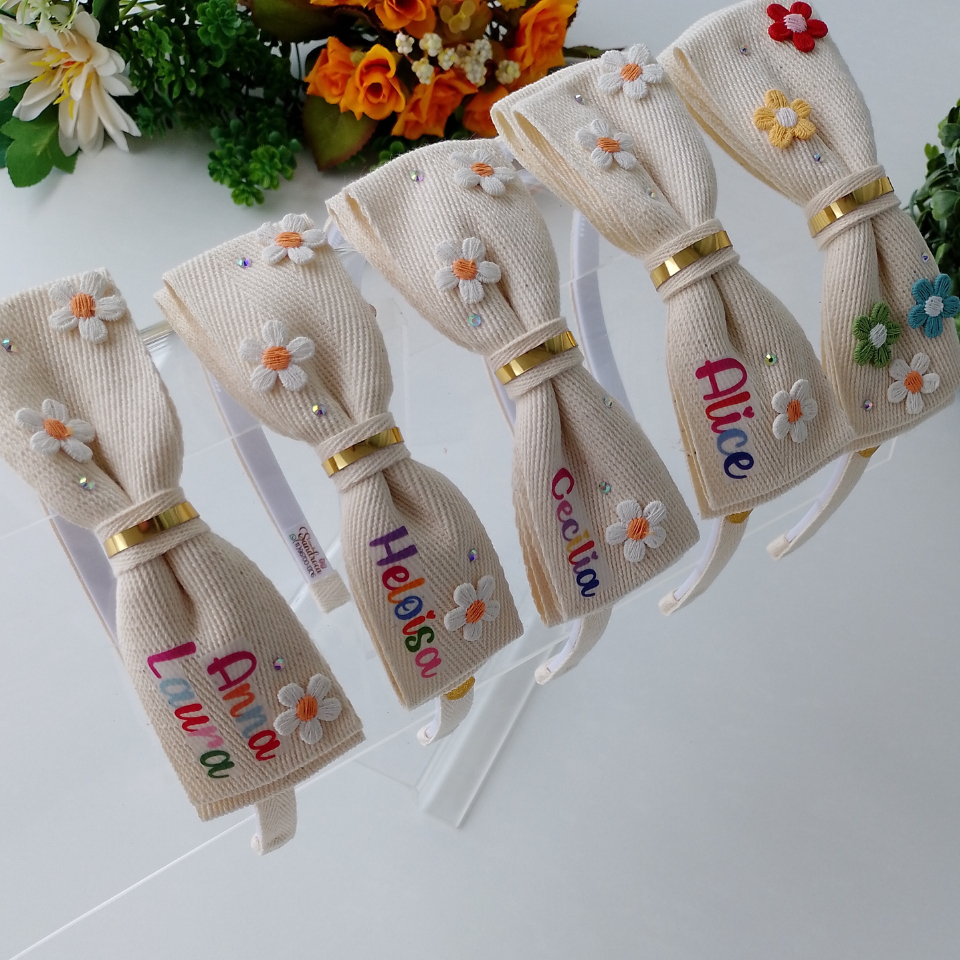 Tiara de cabelo e laço único com nome infantil arco menina luxo personalizada tiara