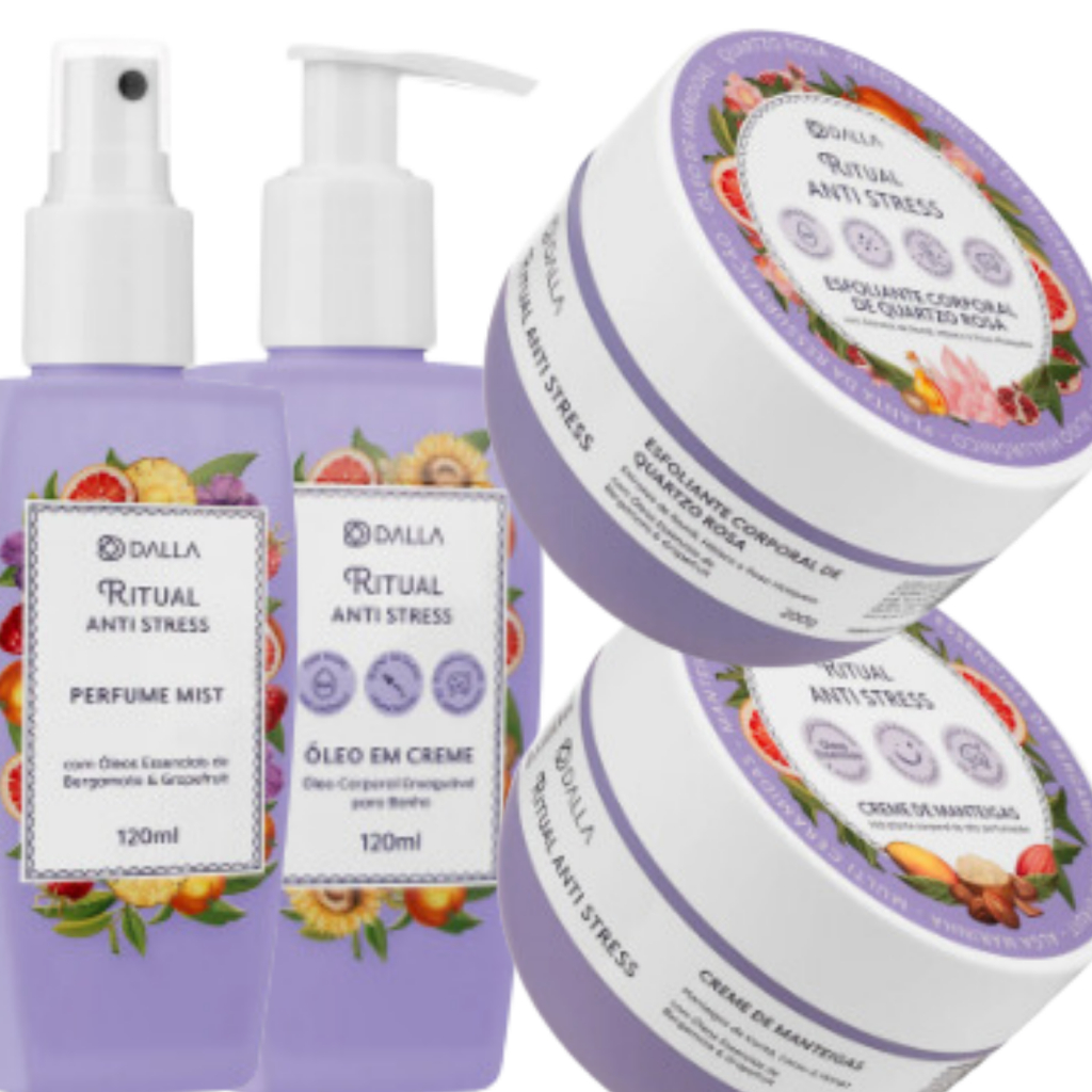LINHA RITUAIS DALLA ANTI-STRESS - ESFOLIANTE, CREME MANTEIGAS, PERFUME MIST E ÓLEO EM CREME - BANHO PREMIUM