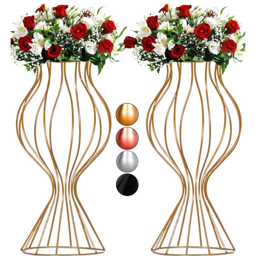 2 Vaso Dourado Torneado 40cm Armação Aramado Porta Arranjo Decoração de Festa