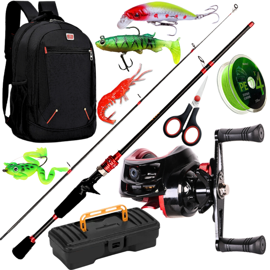 Carretilha de Pesca Anticabeleira Vara Fibra de Carbono Mochila Linha Multifilamento Isca Artificial