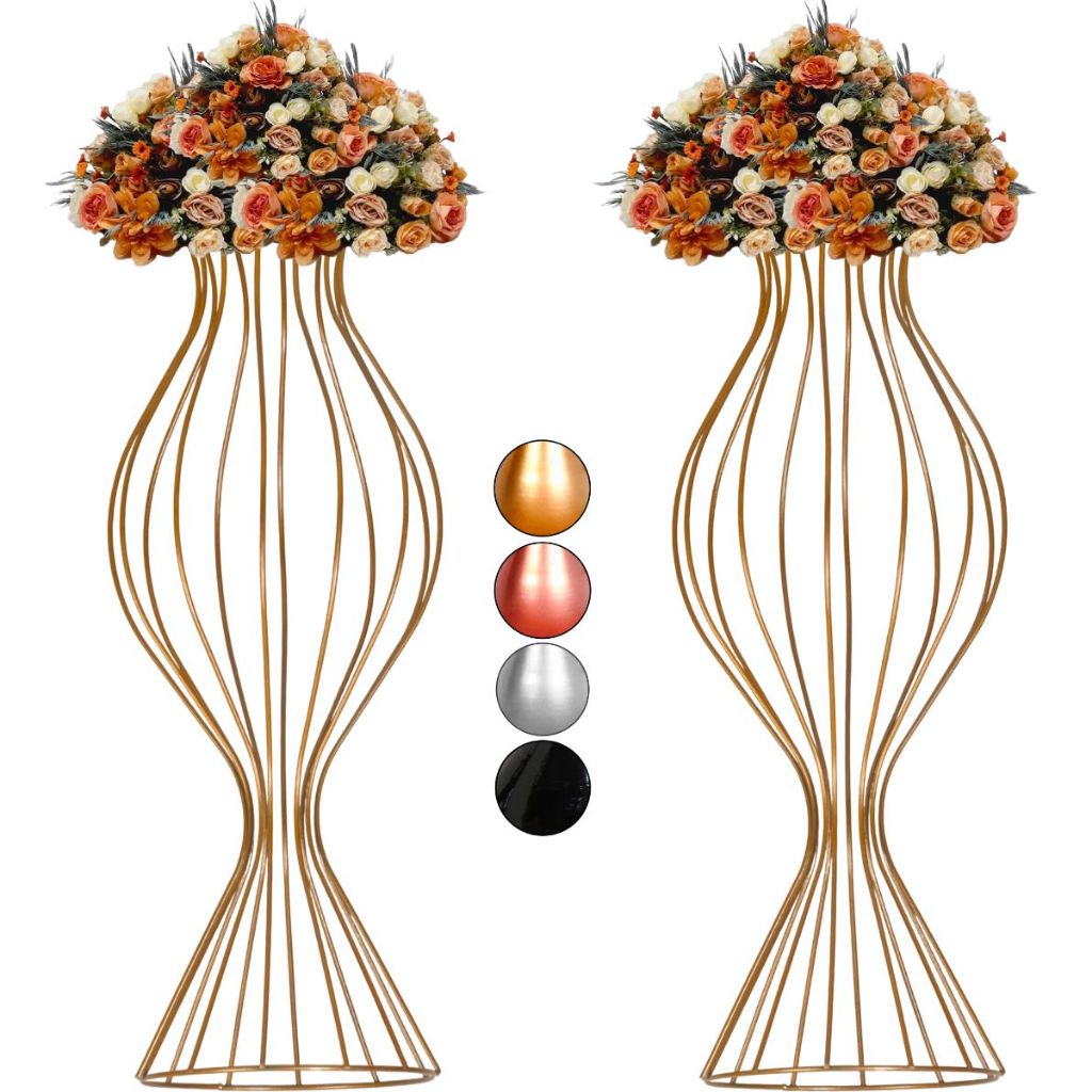 2 Vaso Dourado Torneado 60cm Armação Porta Arranjo Decoração de Festa Alto