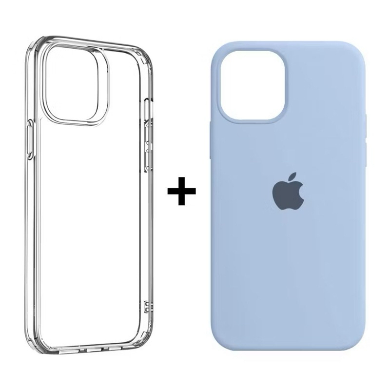 Kit 2 Capinhas Case Silicone Aveludada Colorida e acrílico Transparente para iphone 13 13Pro 13Promax