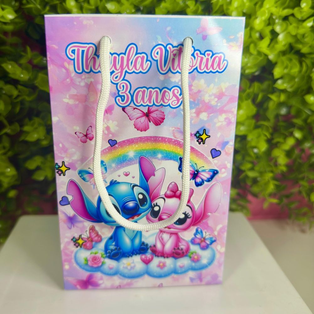Sacolinhas STITCH E ANGEL  Personalizadas Fazemos todos os temas- Lembrancinhas de Festa de Aniversário