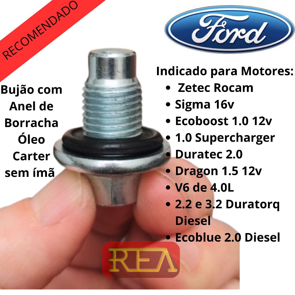 Bujão do Carter de Óleo Ford Ka, Fiesta, Courier, EcoSport Focus Fusion 1.0 1.6 8v Motor Zetec Rocam