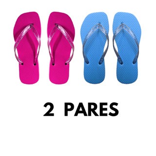 Kit 2 Chinelos Feminino Bico Quadrado de Borracha Com Tira de Glitter Transparente em Oferta na Shopee