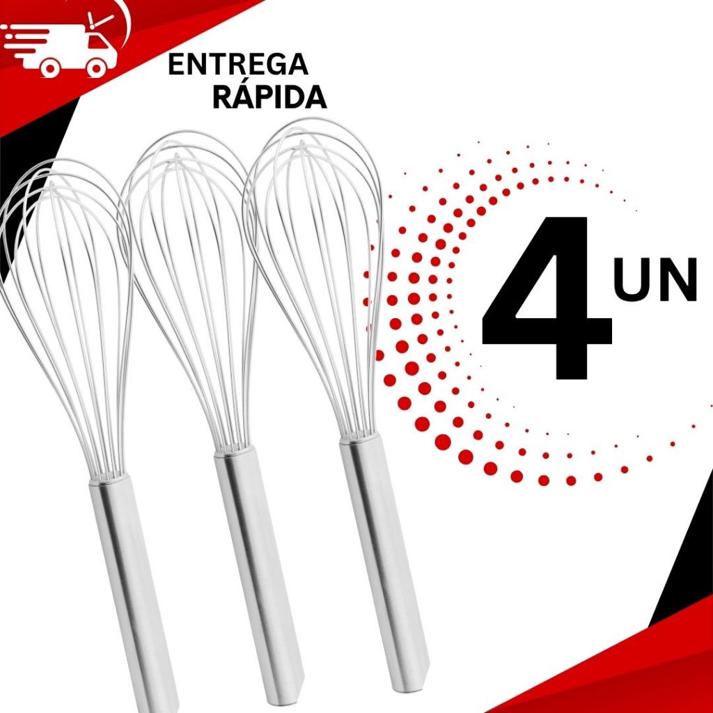 JOGO 4 FOUET Profissional Batedor de Ovos Fuê Fouet Inox Omelete Bolo Cozinha Misturador de Massas Clara em Neve