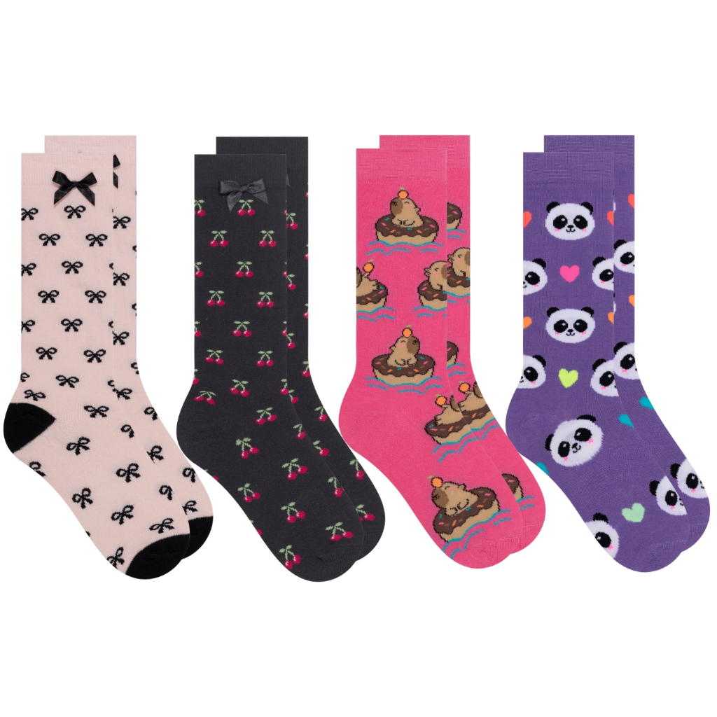 Kit 4x Pares Meia Selene 3/4 Menina Infantil Moda Selene