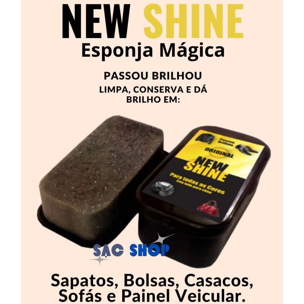 Esponja Alto Brilho New Shine para Calçados, Couros e Sintéticos, Poltronas, Painéis e Estofados 01 unidade incolor