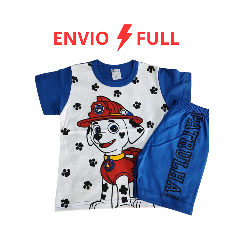 Roupa Patrulha Canina Camisa e Bermuda Infantil Menino Top de Linha