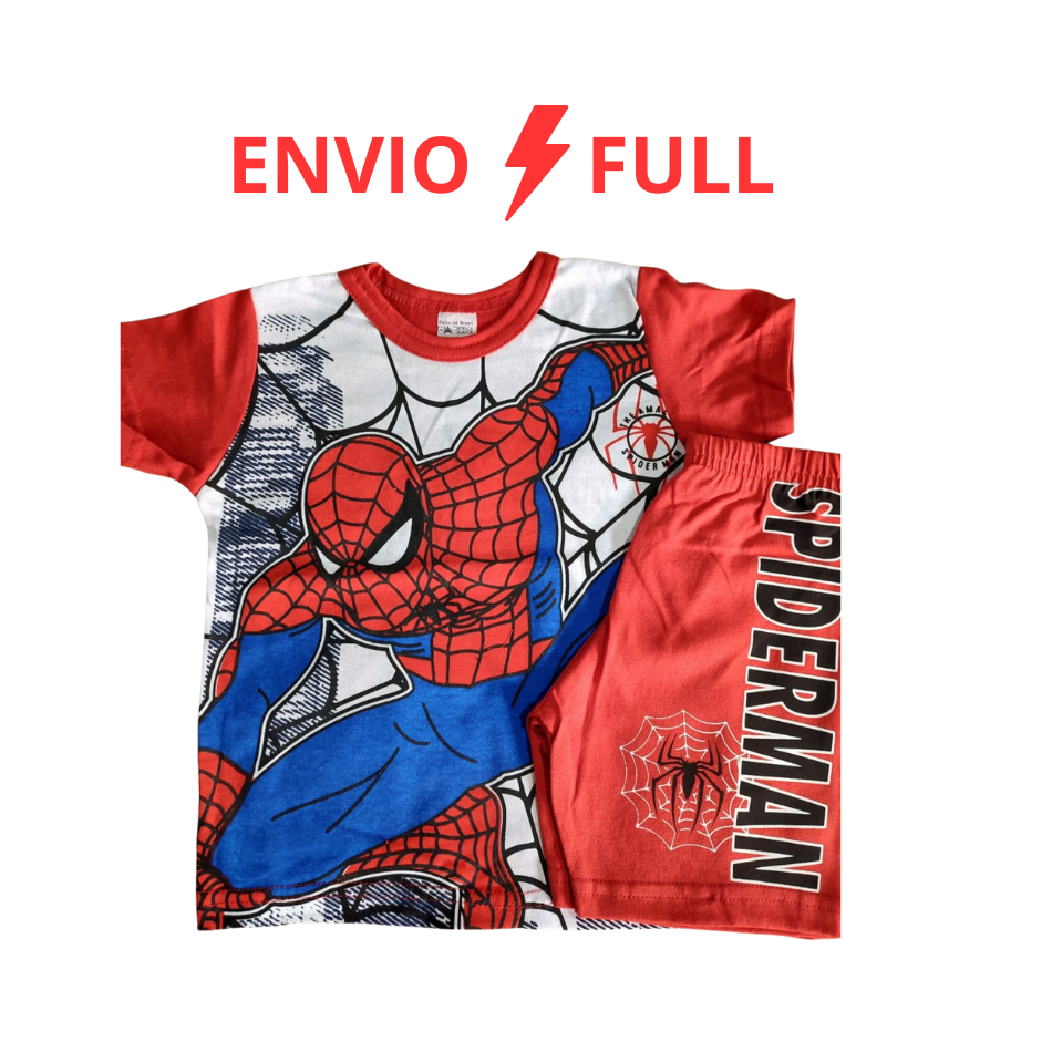 Conjunto Infantil Kit Camisa Bermuda Aranha  Veste 1 ao 7 Anos