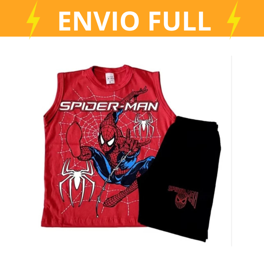 Conjunto Regata Malha 100% Algodão Infantil de Menino Aranha e Hulk e Dinossauro