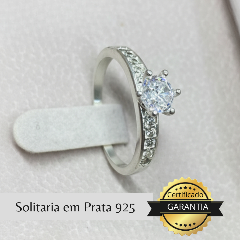 Anel Solitário de Prata 925 Luxo Feminino Cravejado com Zircônias Elegância Noivado com Garantia