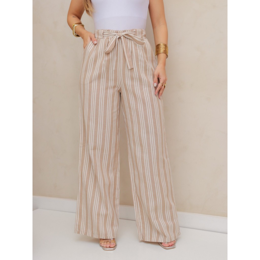 Calças listradas casuais femininas 240026-1 em Oferta na Shopee