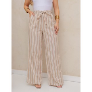 Calças listradas casuais femininas 240026-1 em Oferta na Shopee