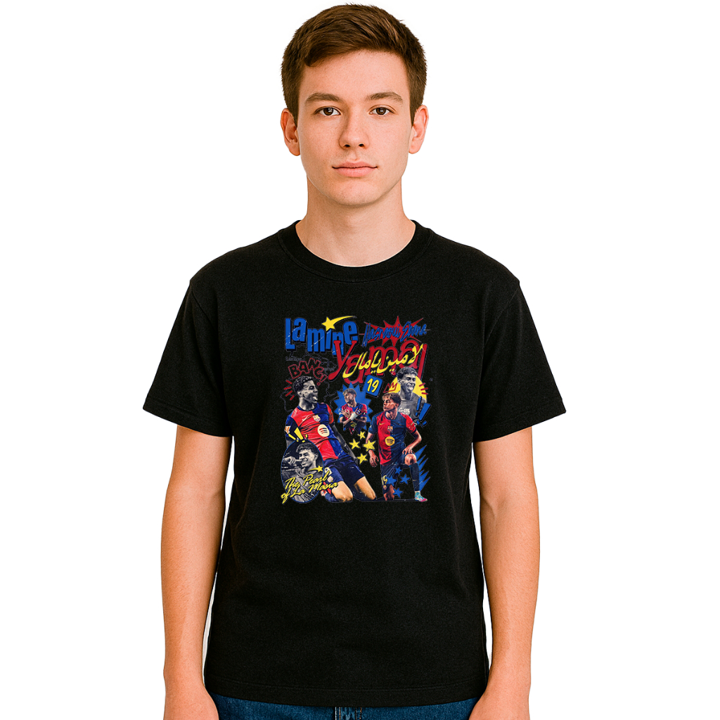 Camisa Camiseta Infantil Lamine Yamal Barcelona Blusa 100% Algodão Premium Unissex Menino Menina