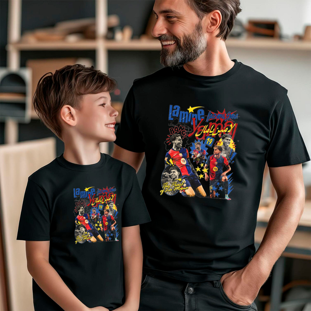 Kit 2 Camisetas Pai e Filho Camisa Lamine Yamal Barcelona 100% Algodão Premium Masculino Feminino