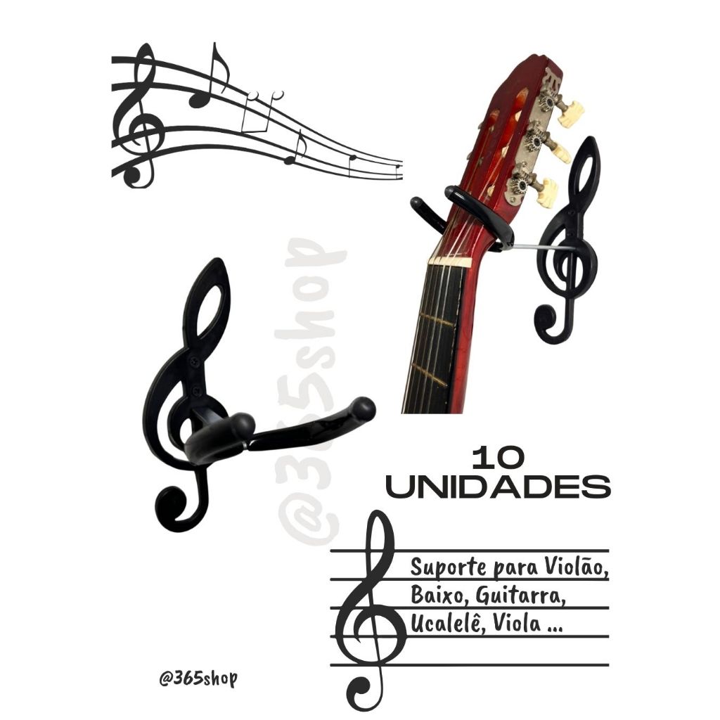 10 Suportes para Violão de Parede; Guitarra; Uculelê; Baixo; Viola NOVA estética