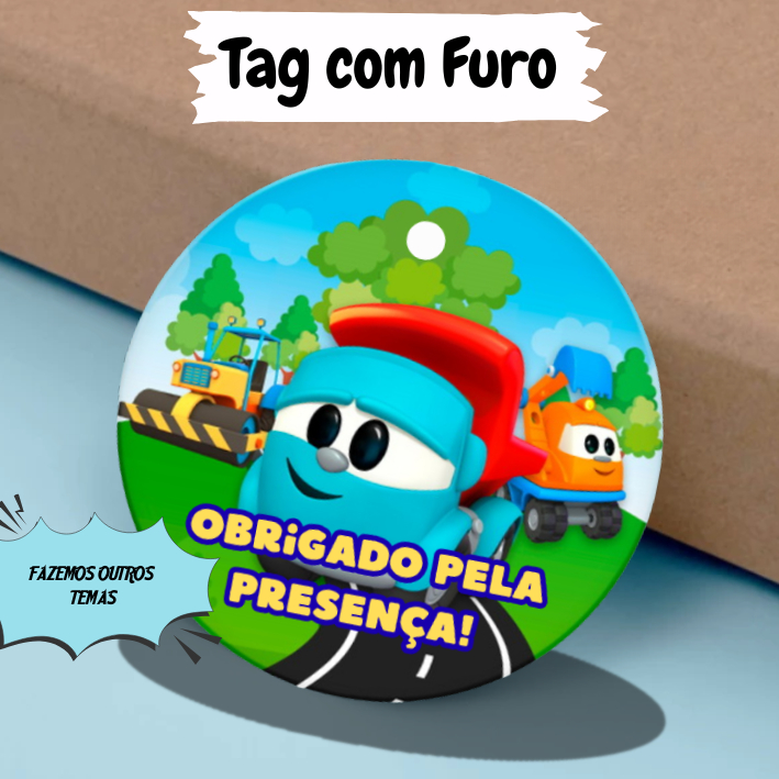 Tag de Agradecimento Carros I Léo O Caminhão I Tag para Lembrancinhas - Obrigado pela presença! 5CM