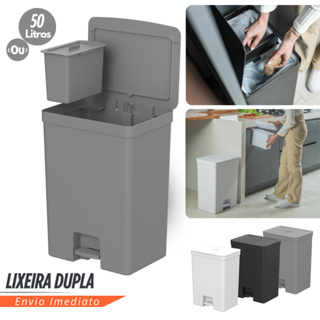 Lixeira Dupla com pedal Ou 50L Linha Trium Lixo Inteligente Com Lixinho De Cozinha Grande em Oferta na Shopee