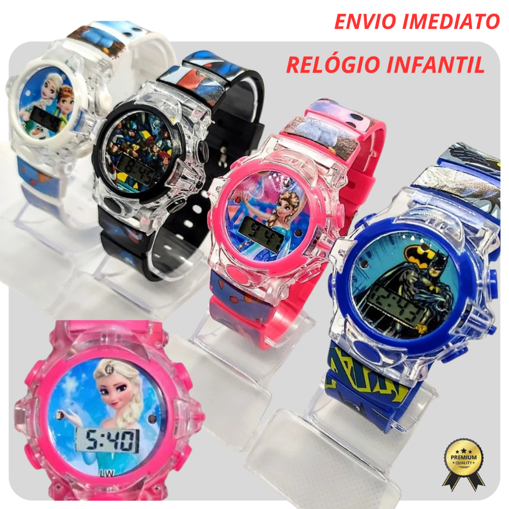 Relogio infantil Menina e Menino Relógio luminoso em Led Musical para crianças Desenho animado Acende