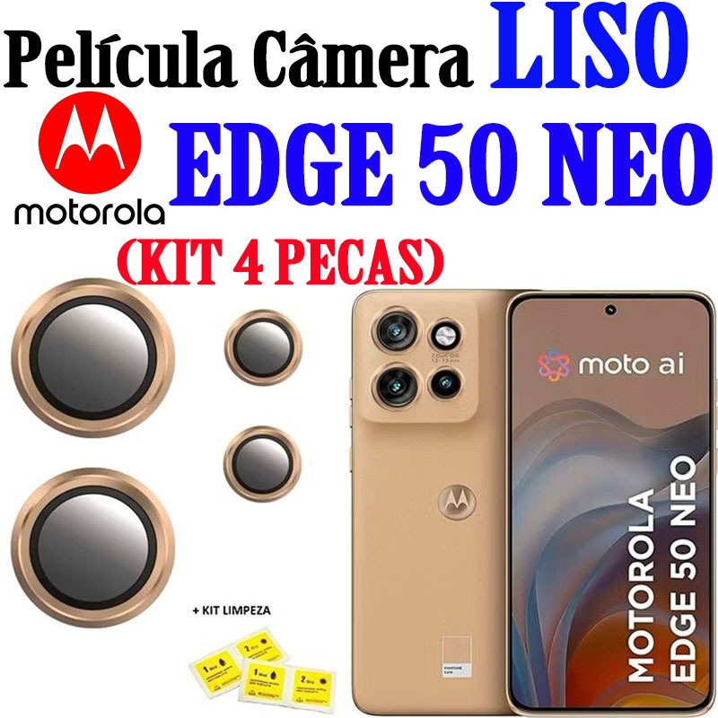 (KIT4PCS)Película De Câmera P/ MOTOROLA EDGE 50 NEO Protetor De Lente Com Anel De Metal Vidro Temperado
