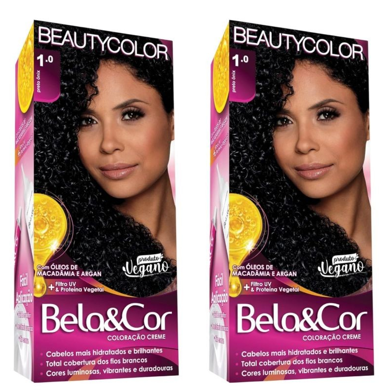 TINTA DE CABELO coloração Bela e Cor 1.0 Preto Ônix Beauty Color