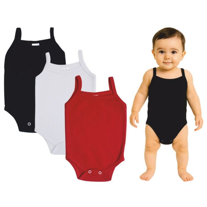 Kit C/ 3 Body Alcinha - Vermelho/Preto/Branco - Body Bebê - 100% Algodão