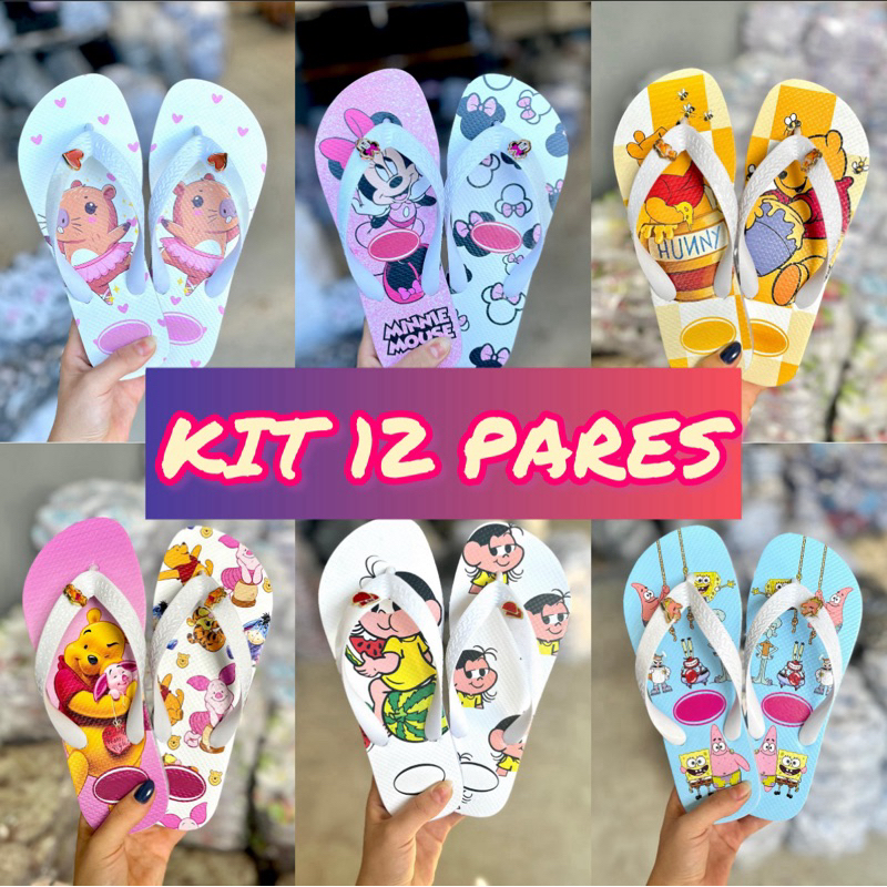 KIT Chinelo Feminino Adulto 12 Pares