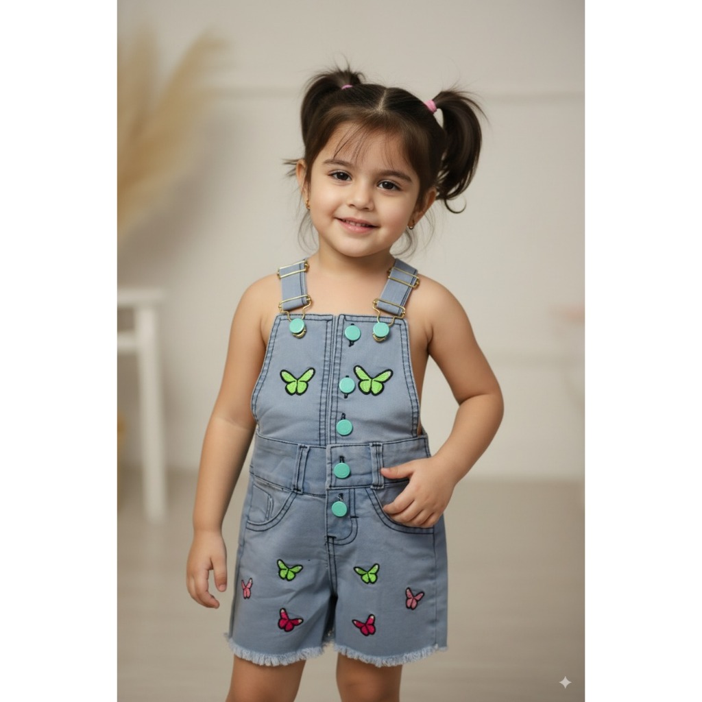 Macaquinho jeans infantil bordado LUXO