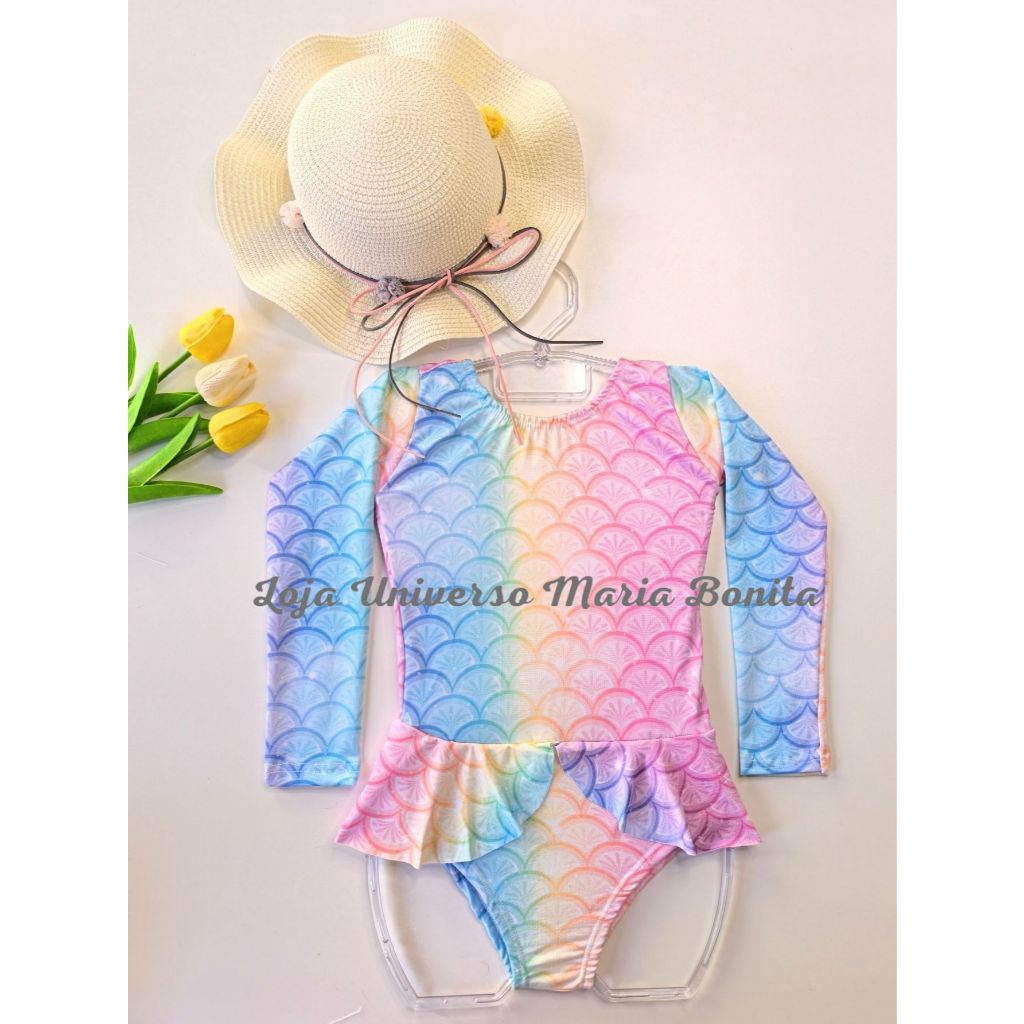 Kit Biquini Maiô Infantil com Chapéu Infantil Menina Proteção Solar UV