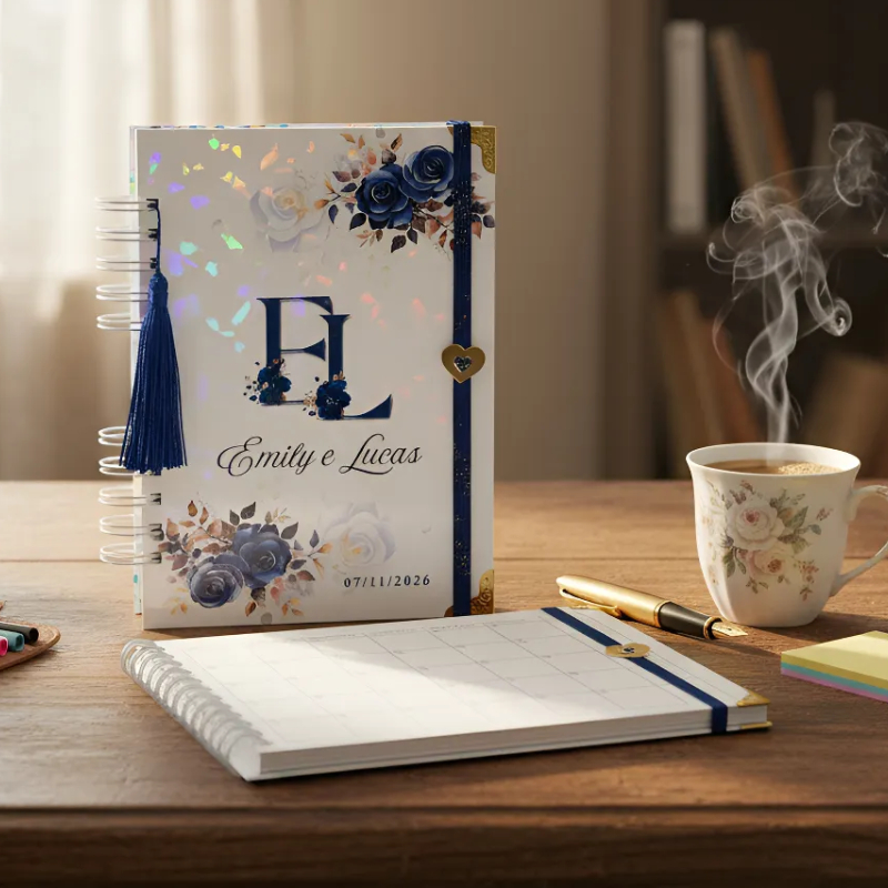 PLANNER DO NOIVO - PLANNER DA NOIVA - PERSONALIZADO / CAPA DURA / HOLOGRÁFICO / A5
