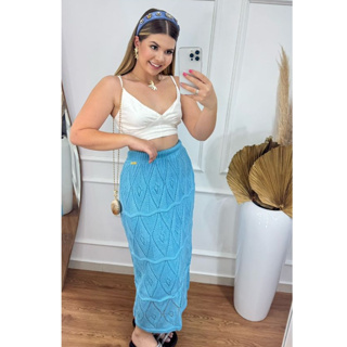 Saia Tricot Eloá Midi Feminina Rendada Confortável Crochê Moda Inverno Verão Charmilly Tricot em Oferta na Shopee