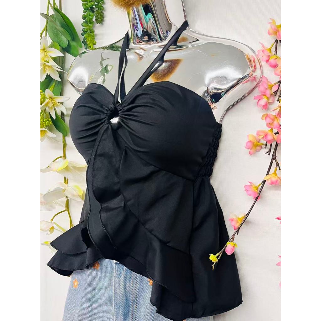 T106Blusinha Cropped Borboleta Feminina Amarracao Pescoco Elegante em Oferta na Shopee