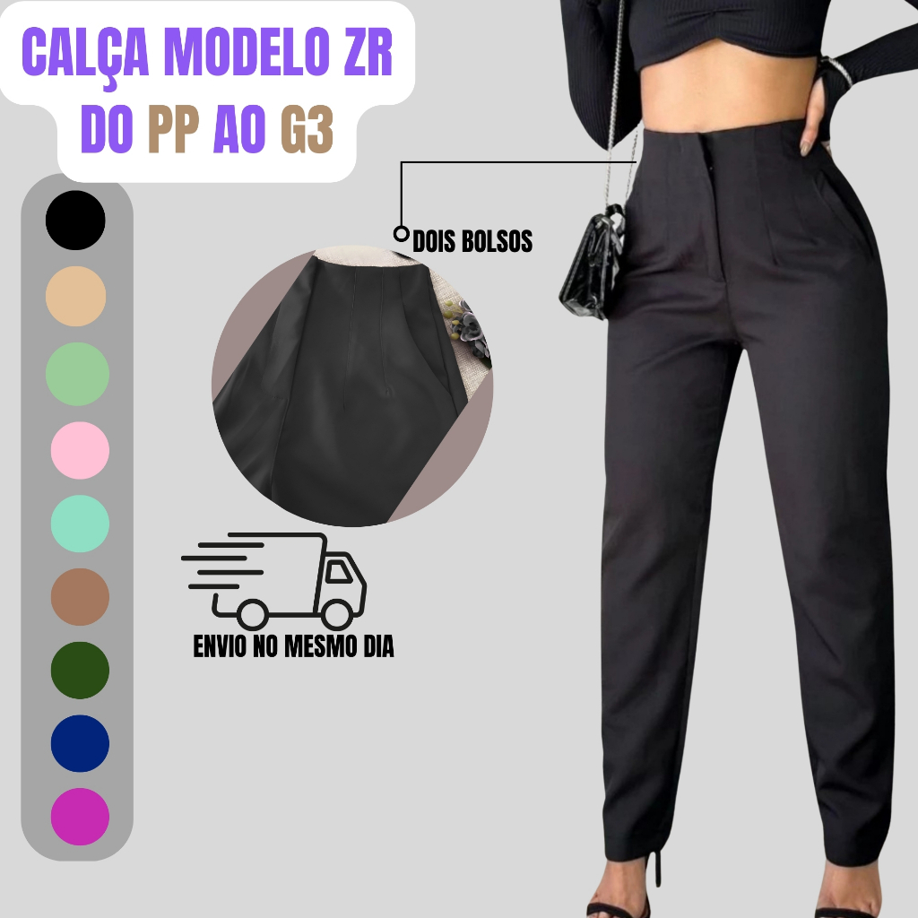 Calça Alfaiataria Feminina Cintura Alta Com Zíper  E Bolsos Lançamento  ZR Social  Empresaria Tendência Elegante em Oferta na Shopee