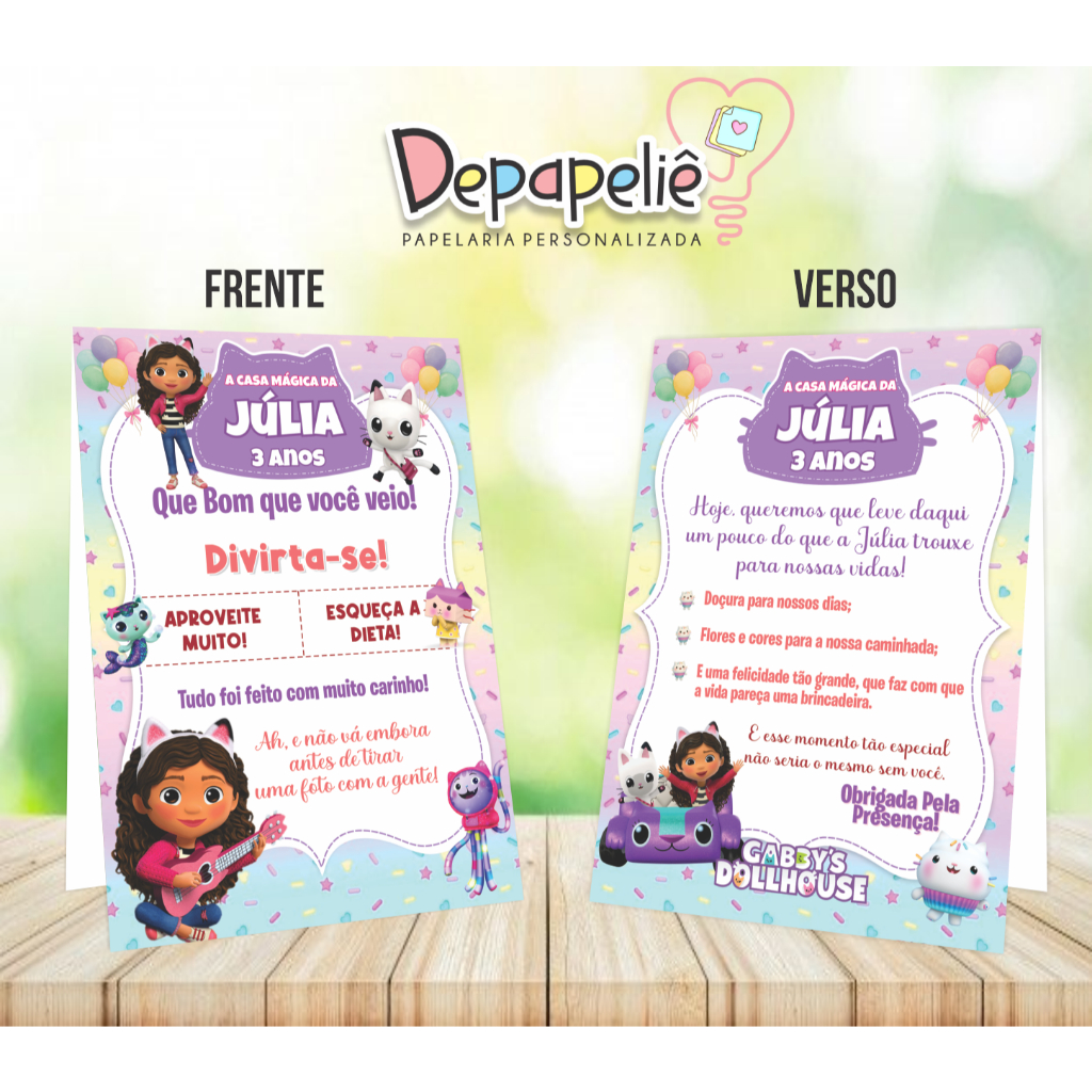 Plaquinhas de Mesa Personalizadas A CASA MAGICA DA GABBY | Festa Infantil | Aniversário | Lembrancinha Papel Fotográfico