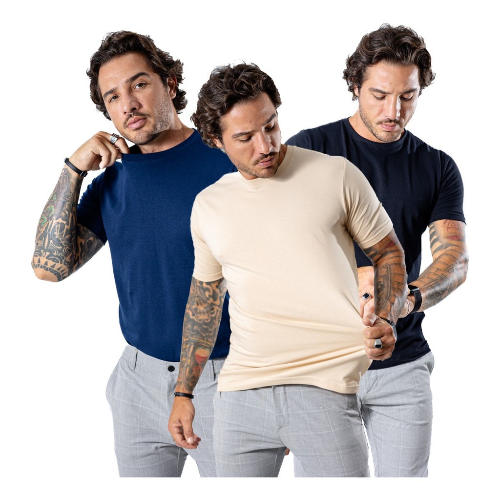 KIT 2 Camiseta Masculina Premium Tradicional com Elastano
