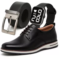 Sapato Social Masculino de Couro + Cinto de Couro Nobre + Relógio Digital Moderno Kit Estilo Top Promoção Envio Imediato