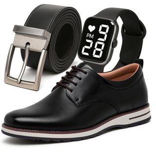 Sapato Social Masculino de Couro + Cinto de Couro Nobre + Relógio Digital Moderno Kit Estilo Top Promoção Envio Imediato