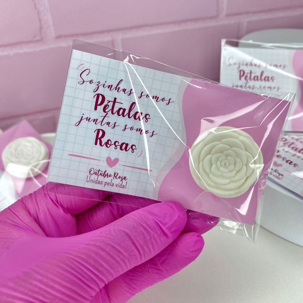 Tag lembrancinha + mini sabonete rosa - Outubro rosa prevenção ao câncer de mama (10, 20, 30, 40 un)