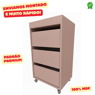 Carrinho Auxiliar Gaveteiro com rodinhas 3 Gavetas Manicure Escritório - Vai Montado em Oferta na Shopee